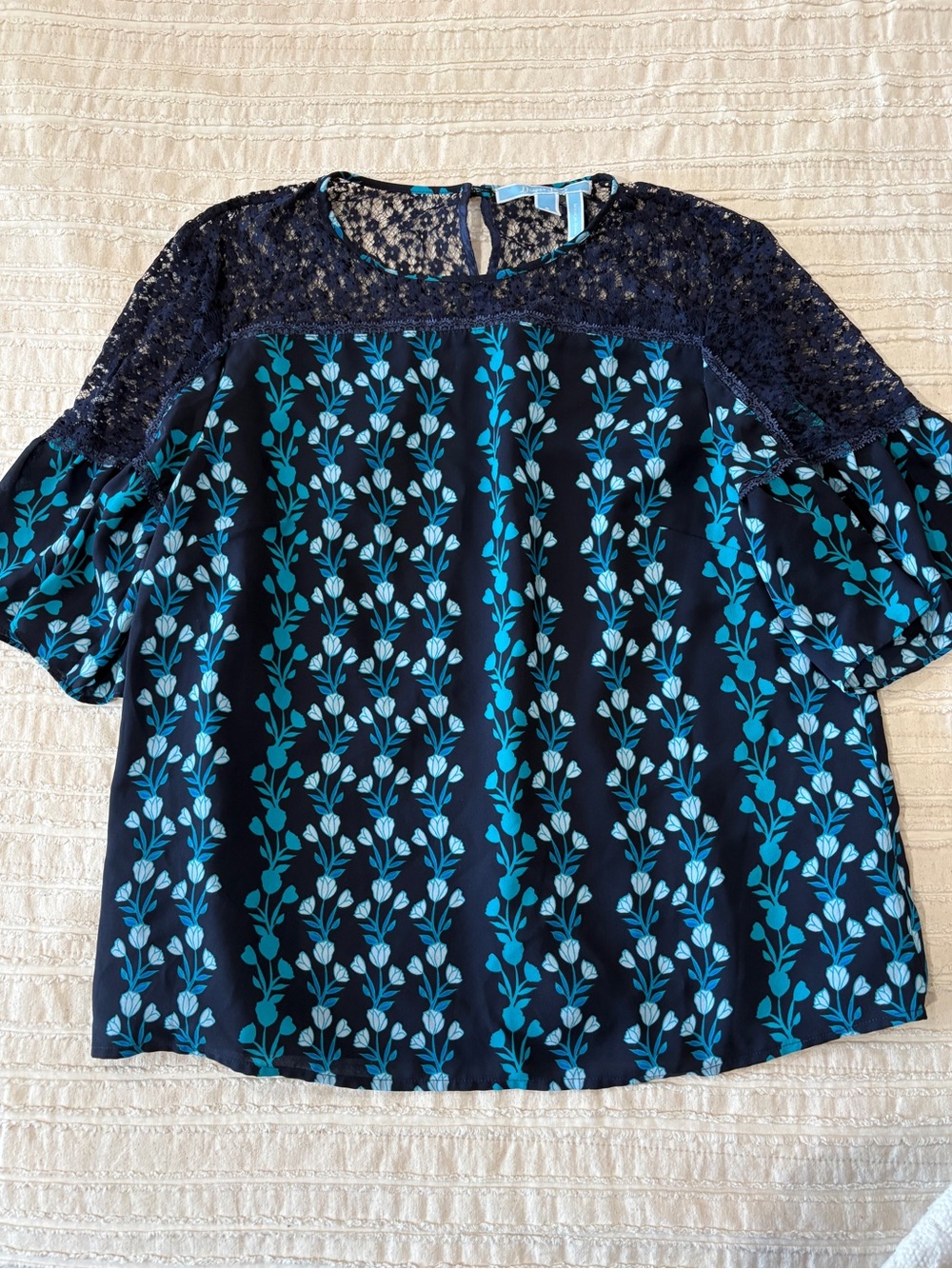 Draper James Navy Blue Floral Lace Blouse